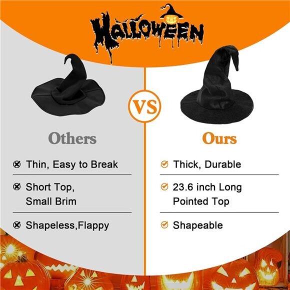 Halloween Witch Hat, Adult Witch Hats for Women, Large Wizard Hat Cosplay Party - Picture 4 of 8